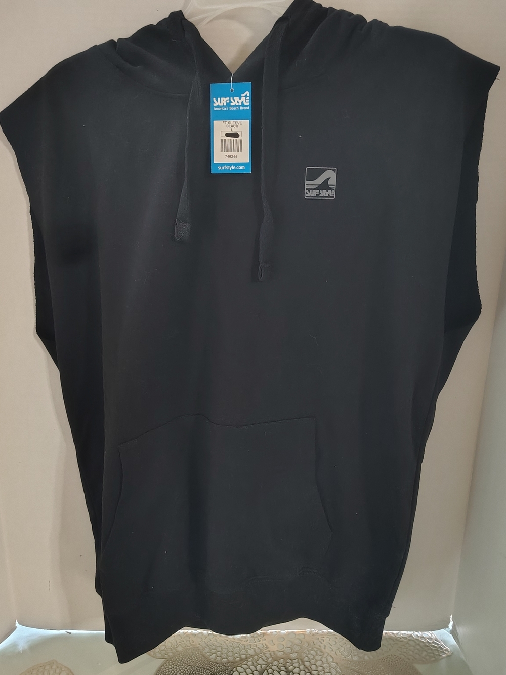 Surf Style Black Sleeveless Hoodie with Branded Tag Size Large